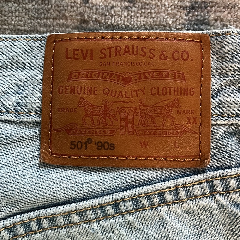 Levi's Straight Leg Patchwork Jeans - Light Blue … - image 2